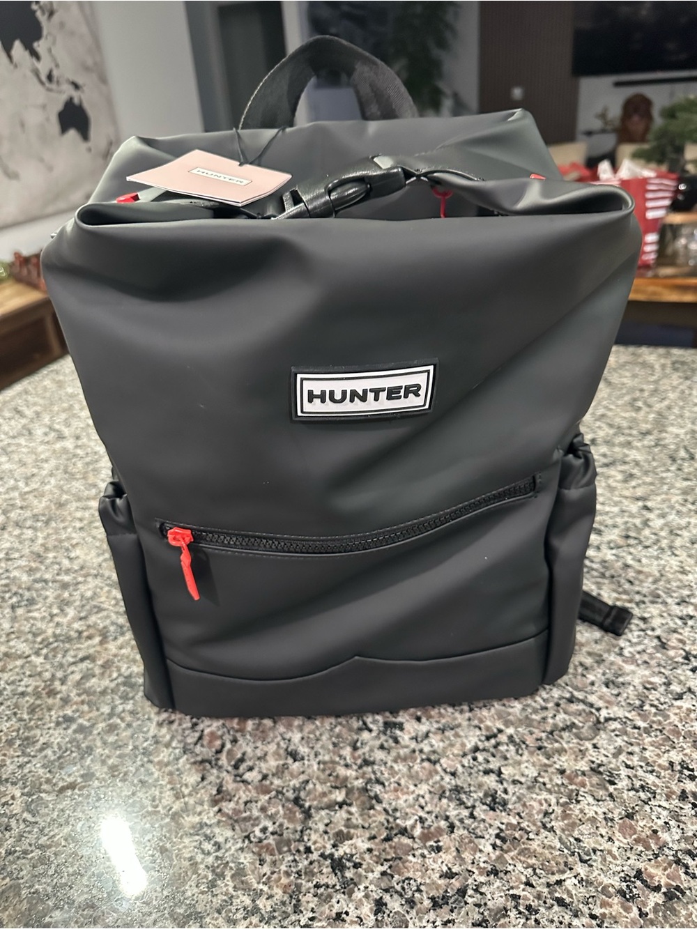 Hunter Black Backpack with Red Zip Pull